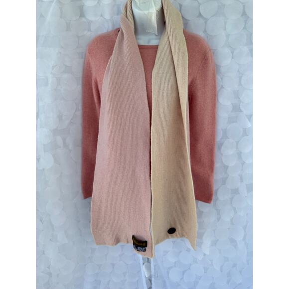 Vintage 100% Wool Pink Timberland knit scarf reversible peach leather logo y2k - Picture 4 of 5